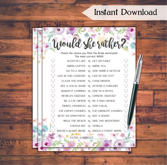 Modest image throughout would she rather bridal shower game free printable Influential image within would she rather bridal shower game free printable