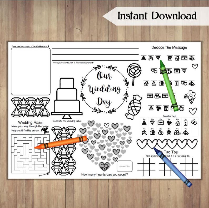 Wedding Coloring Pages / Wedding Coloring Placemat Wedding Etsy