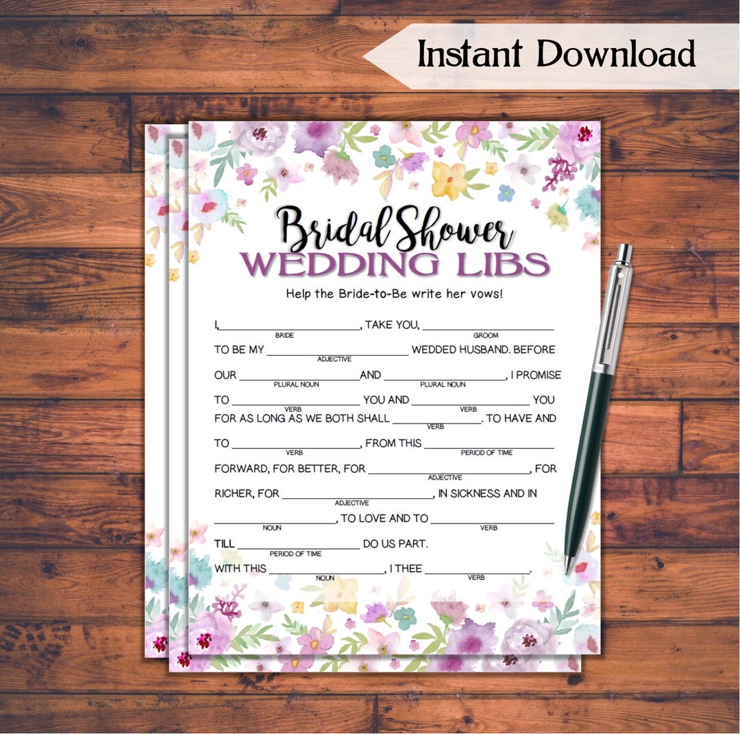 Wedding Libs Bridal Shower Game / Wild Flowers Theme Printable Bridal ...