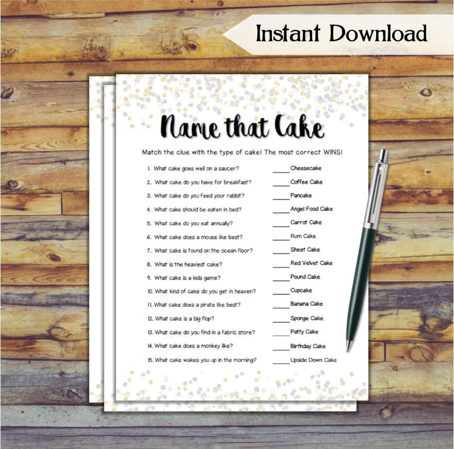 Name That Cake Bridal Shower Game / Confetti Printable Wedding - Etsy