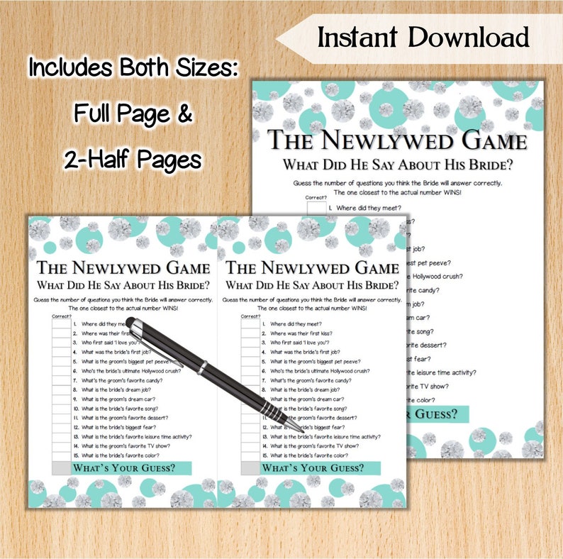 The Newlywed Game Bridal Shower Game / Tiffany Diamonds Etsy