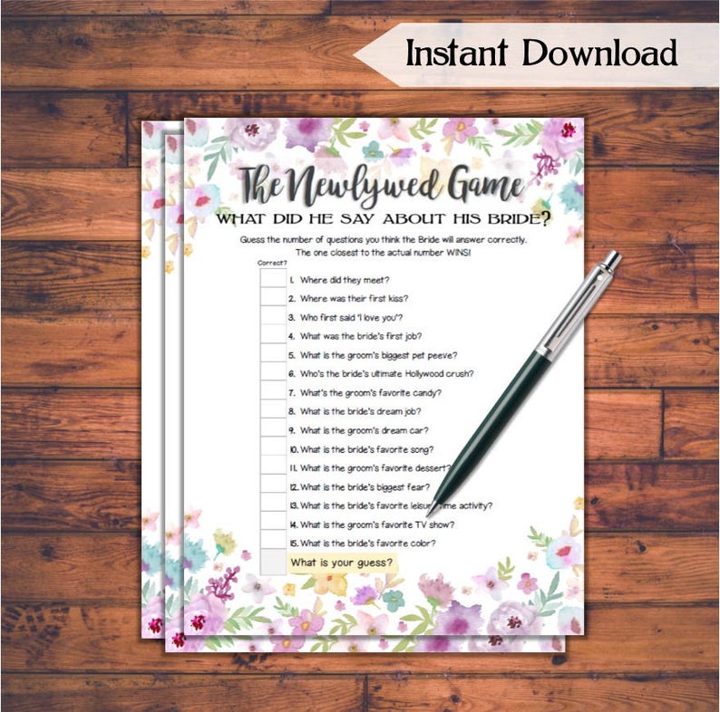 the newlywed game bridal shower game wild flowers theme etsy