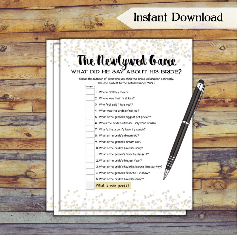 The Newlywed Game Bridal Shower Game / Confetti Printable Etsy