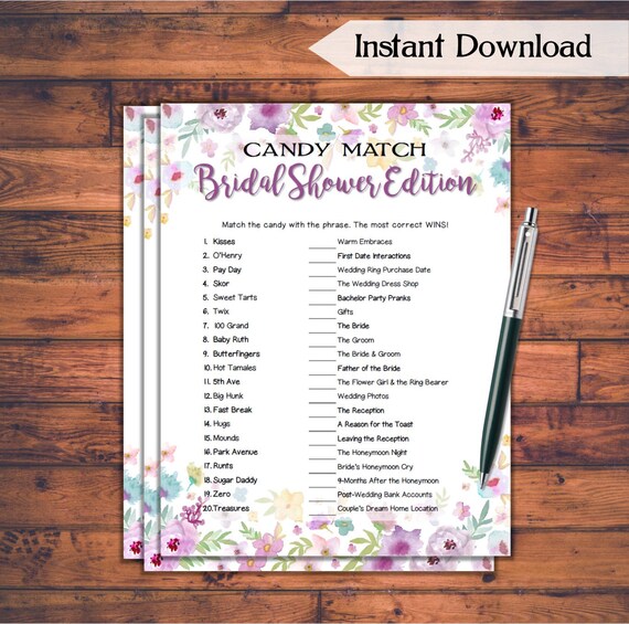 Candy Match Bridal Shower Game / Wild Flowers Theme Printable | Etsy