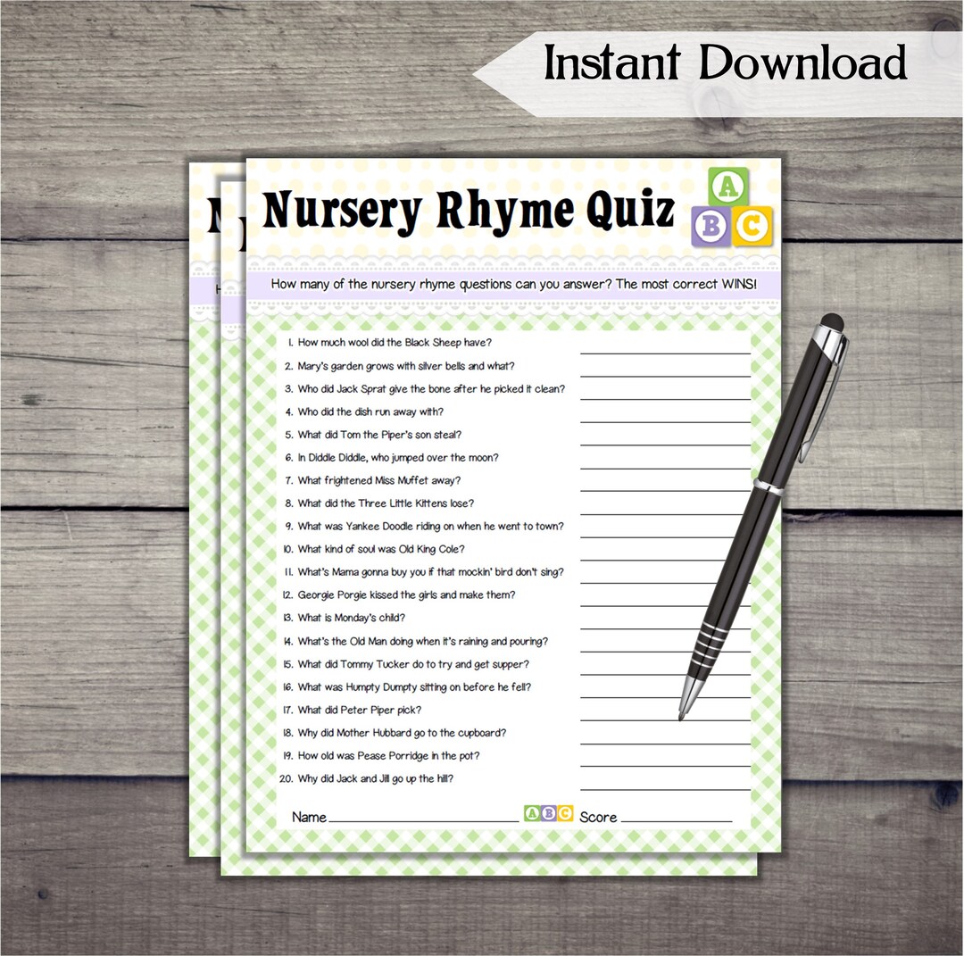 Nursery Rhyme Quiz Baby Shower Game / Printable Baby Shower - Etsy