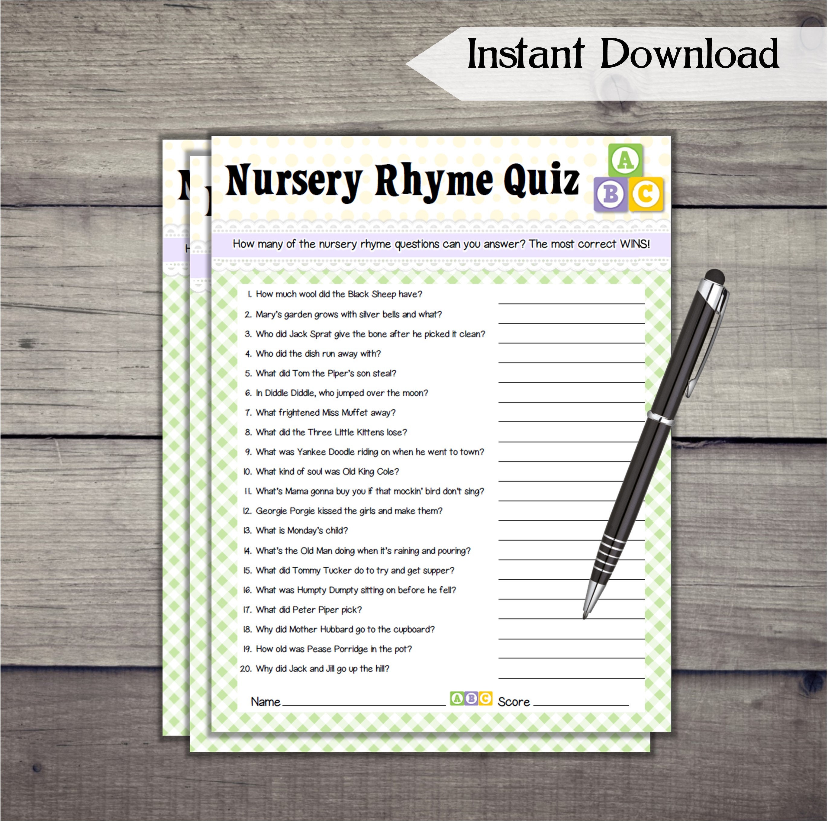 Nursery Rhyme Quiz Baby Shower Game / Printable Baby Shower Etsy