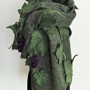 women felt wool scarf forest green merino felted nunofelt scarf blanket shawl handmade natural nuno grape leaf shawl scarf cape summer wine