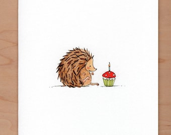 Hedgehog Birthday Card, Cute Hedgehog Card, Illustrated Birthday Card