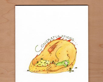 Dragon and baby congratulations card, new baby card