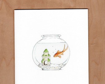 Goldfish & Castle New Home Card, Housewarming Card