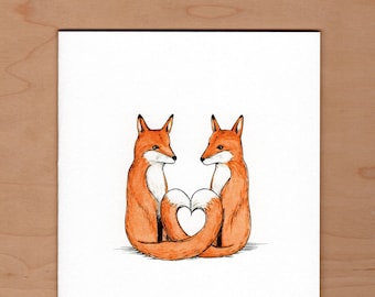 Fox Love Illustrated Greeting Card, Fox Valentine, Fox Anniversary Card, Fox Wedding Card