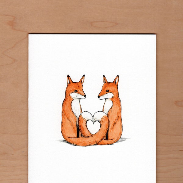 Fox Love Illustrated Greeting Card, Fox Valentine, Fox Anniversary Card, Fox Wedding Card