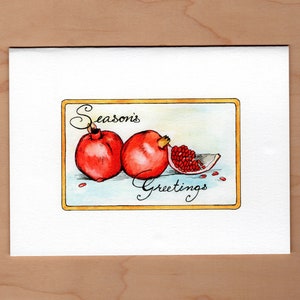 Vintage Pomegranets Seasons Greetings Card, Holiday Card, Christmas Card, Hanukkah Card