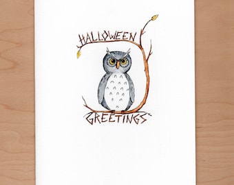 Owl Halloween card, Illustrated Halloween card