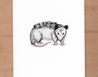 Opossum Mother's Day Card, Illustrated Mother's Day card, Handmade Card, Opossum Card