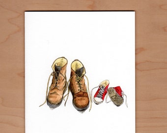Big Shoes Little Shoes Father's Day Card, Watercolor Art