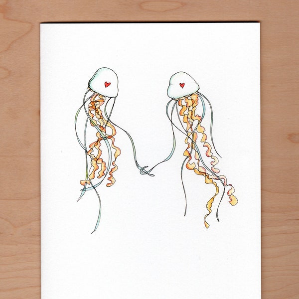 Jellyfish love card, Anniversary Card, Valentine, illustrated card, pun card, Valentine Card