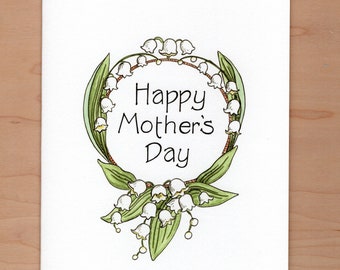 Mother's Day Card, Lilly of the Valley Card, Happy Mother's Day, Illustrated card