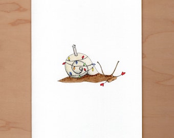Snail Holiday Card, Christmas Card, Illustrated Nondenominational Holiday Card