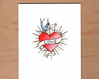 Tattoo heart Love Card, Valentine Card, Anniversary Card, Wedding Card