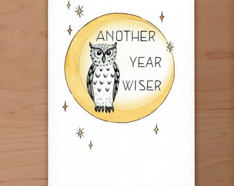 Carte d'anniversaire hibou Un autre an plus sage