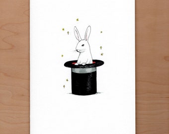 Rabbit in a Hat Birthday Card, Magical Birthday Card