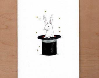 Rabbit in Hat Birthday Card: Watercolor Illustration