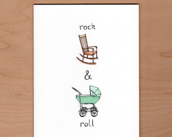 Funny New Baby Card: rock and roll pun card