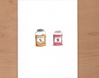 Peanut butter and Jelly Anniversary Card, handmade anniversary card, illustrated anniversary card