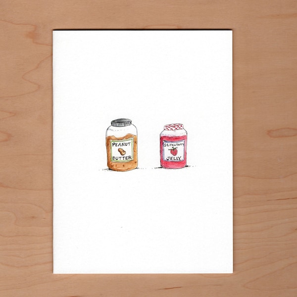 Peanut butter and Jelly Anniversary Card, handmade anniversary card, illustrated anniversary card