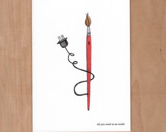 Electric Paintbrush Illustrated Greeting Card