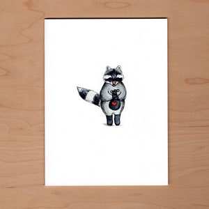 Raccoon Heart Thief Valentine Card, Raccoon Valentine, Illustrated card image 1