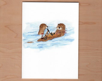 Otters Eating Sushi Blank Card