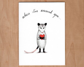 Opossum Illustrated Greeting Card, Opossum Valentine, funny opossum card