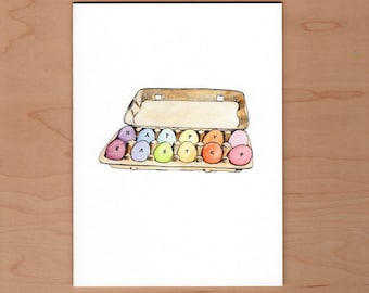 Egg carton Easter Card, Easter Card, Easter egg Card, Illustrated Easter Card