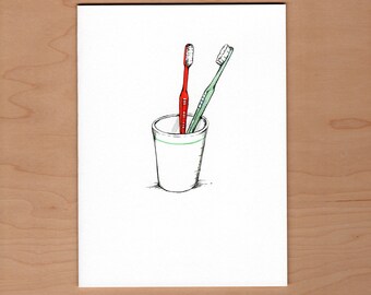 Toothbrush Anniversary Card, Anniversary Card, Illustrated Anniversary Card