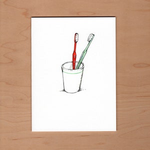 Toothbrush Anniversary Card, Anniversary Card, Illustrated Anniversary Card image 1