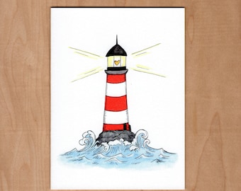 Lighthouse Love Card: Nautical Valentine, Anniversary Card