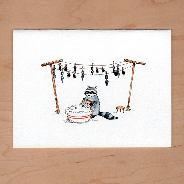 Raccoon washing Greeting Card