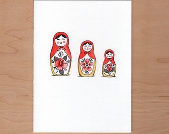 Nesting Dolls Birthday Card, Matryoshka Birthday Card, Illustrated card