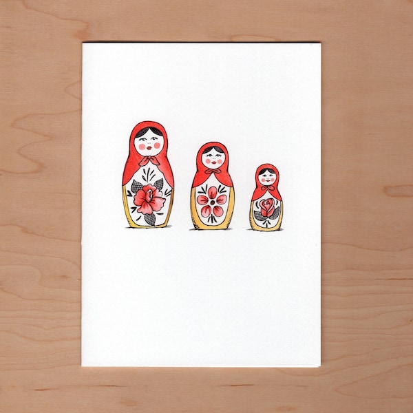 Nesting Dolls Birthday Card, Matryoshka Birthday Card, Illustrated card