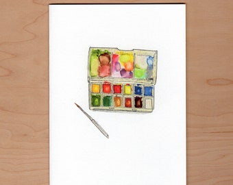 Watercolor paint box greeting card