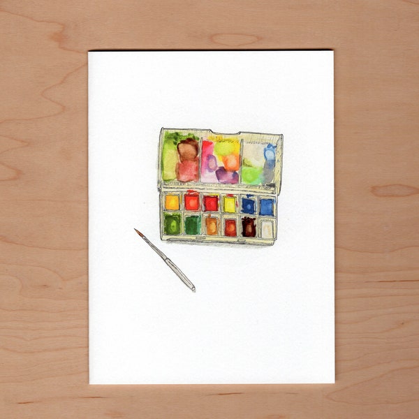 Watercolor paint box greeting card