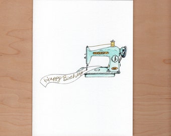 Vintage Sewing Machine Birthday Card