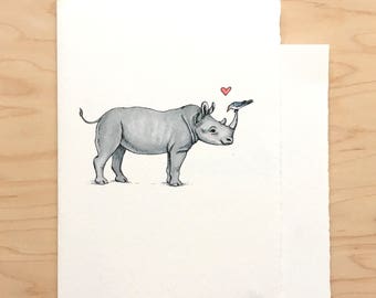 Valentine Card Rhino + Bird