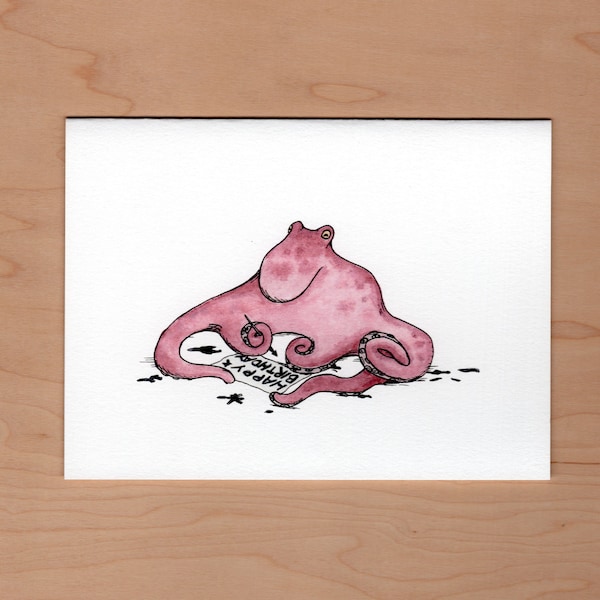 Octopus Birthday Card, Funny Octopus Birthday Card, Handmade Birthday Card