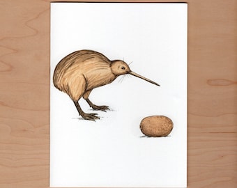 Kiwi Bird With Kiwi Fruit 