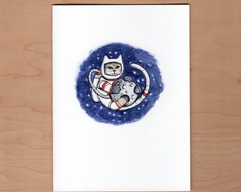 Astronaut Space Cat Note Card, Space Cat, Illustrated Cat Card