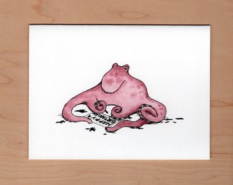 Octopus Birthday Card, Funny Octopus Birthday Card, Handmade Birthday Card