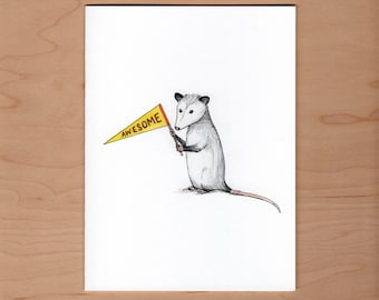 Awesome Opossum Greeting Card, pun card, Thank you card